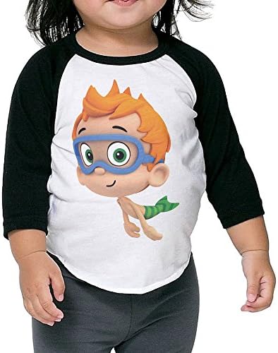 Toddler Cool Bubble Guppies Nonny 100% Cotton 3/4 Sleeve Athletic Baseball Raglan T-Shirt Black US Size 2 Toddler