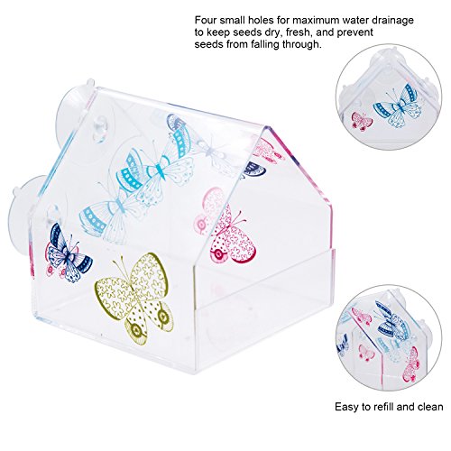 CEDAR HOME Window Bird Feeder Squirrel Proof Outdoor Garden Patio Decorative Water Proof Acrylic Butterfly Rabble Cottage Pet BirdFeeder