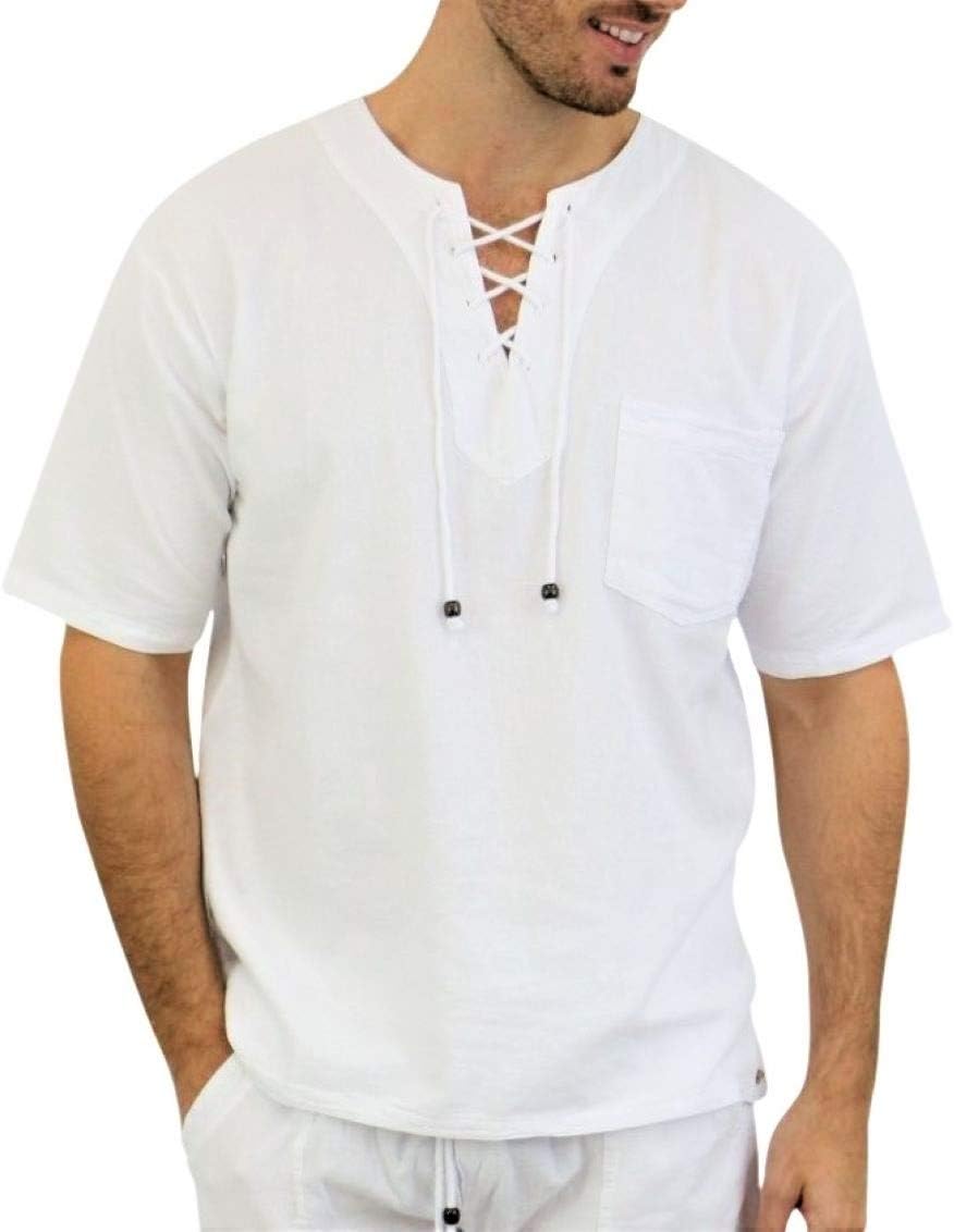 Men's White Shirt- 100% Cotton Casual Hippie Shirt Long Sleeve Beach Yoga Top | The Perfect Summer Shirts for Men (White-HAW, XXX-Large)