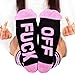 Matoen Women's Men's Fuck Off Letter Print Funny Cotton Sports Crew Socks, Sports Socks Pink