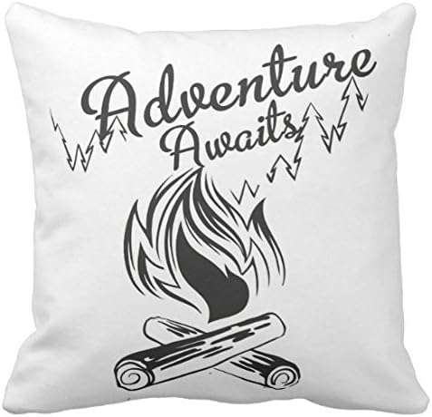 Kissenday 18X18 Inch Adventure Awaits Inspirational Quote Travel Word Cotton Polyester Decorative Home Decor Sofa Couch Desk Chair Bedroom Car Birthday Gift Cute Saying Square Throw Pillow Case