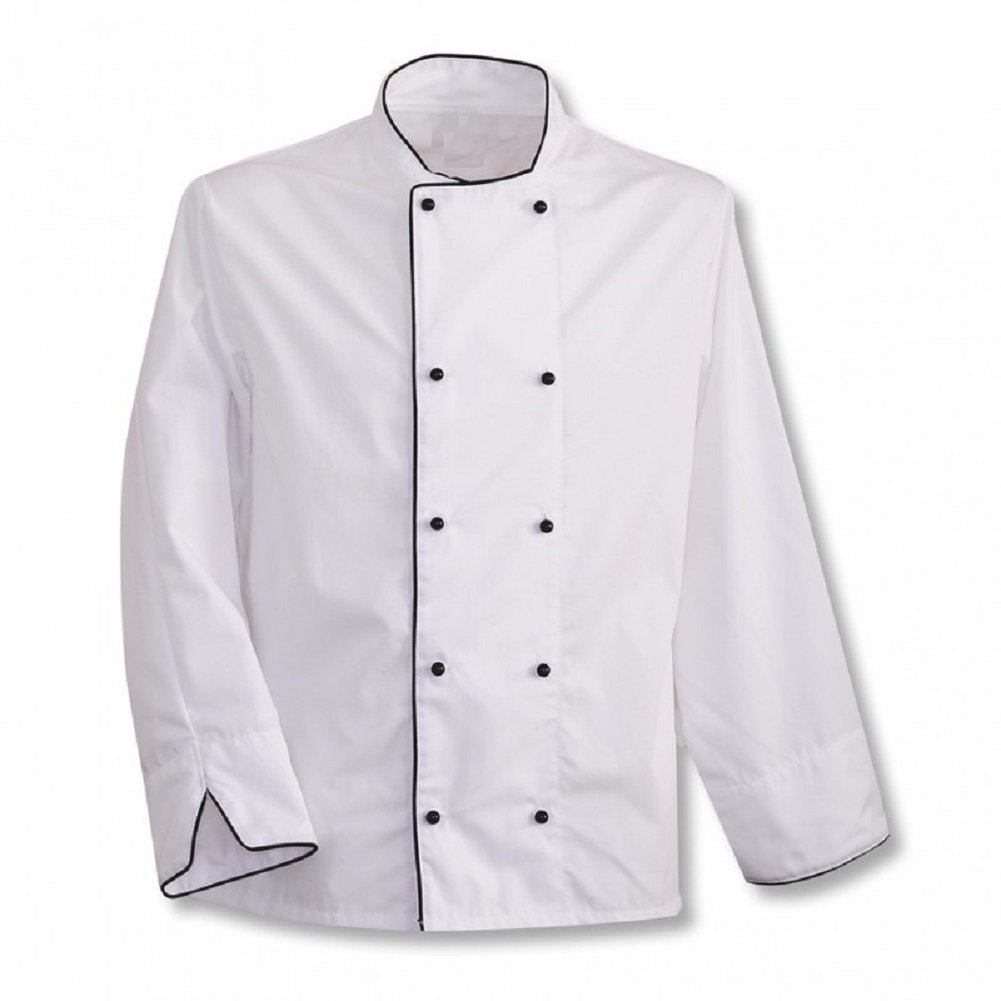 Chefs Jacket, White with Black Trim, Contrast Piping, Banquet Coat