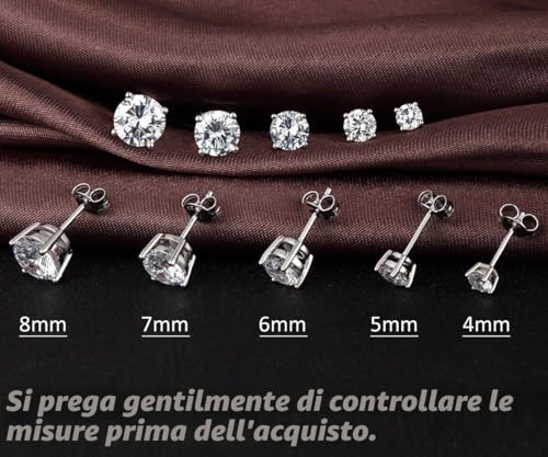 Miaofu 18k White Gold Plated 925 Sterling Silver Cubic Zirconia Diamond Brilliant Earrings for Women Men 4-8mm Cubic Zirconia Swarovski Size 3mm-8mm