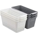 Rinboat Plastic Storage Basket, Deep Slim Plastic Baskets, 6 Packs