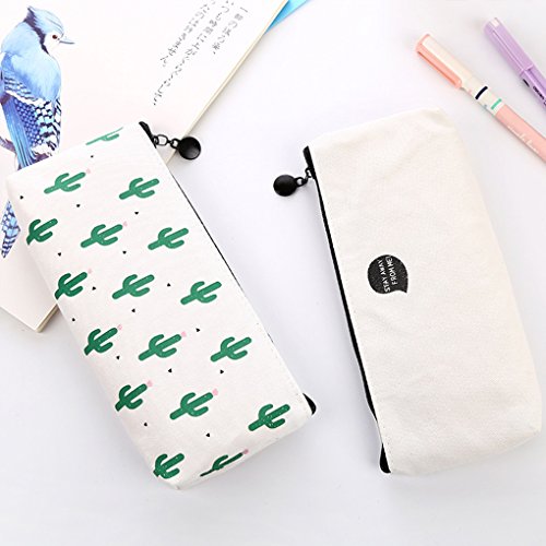 Miaomiaogo Cute Cactus Canvas Zipper Pencil Bags Storage Pen Pouch Pencil Bag - Thumbnail 3