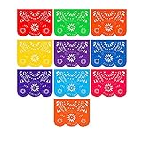 Fiesta Banner Plastic Papel Picado (2 Pack): 2 x 10 Large Multi-Colored Panels 16 feet Long for Mexican Themed Party Supplies for Festivals, Dia De Muertos, Coco Theme, Flower Decor by Mission Fiesta