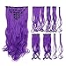 Creamily 8 Pcs Full Head Party Highlights Clip on in Hair Extensions Multi-Colors Synthetic Hairpieces (20-Inch Curly, Purple)