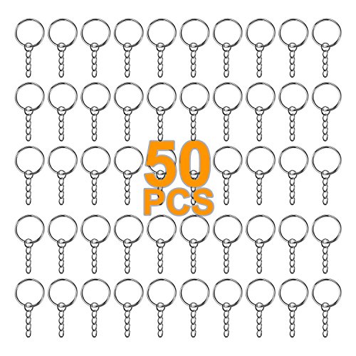 50 PCS Split Key Ring with Chain 25mm Open Jump Ring Durable Key Chain Parts and Connector, Silver