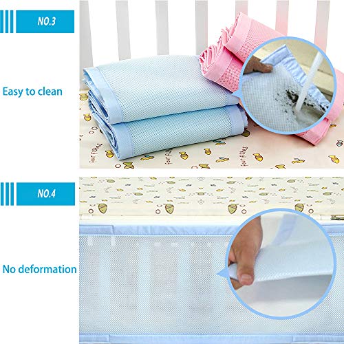 Hothuimin Baby Breathable Mesh Crib Liner Crib Bumper Pads for Standard Cribs Machine Washable (Pink)