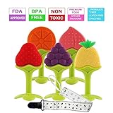 Baby Teething Toys, FDA Approved BPA-Free Soft Silicone Fruit Teether Set with Pacifier Clip/ Holder for Toddlers & Infants, 5 Pack
