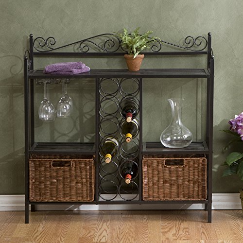 Celtic Bakers Rack w/ Wine Storage - Wrought Iron - Gunmetal Finish