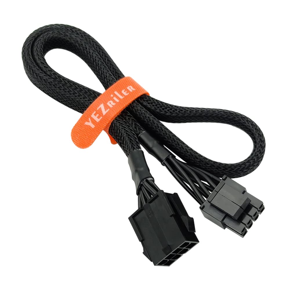 YEZriler 8-Pin CPU Extension Cable (2-Pack) - ATX Female to Male (4+4) Adapter Sleeved Cable for Motherboard, 20.8-inch (53cm)