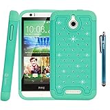 HTC Desire 510 Case, Style4U HTC Desire 510 Studded Rhinestone Crystal Bling Hybrid Armor Case Cover with 1 HD Screen Protector and 1 Stylus [Teal / Mint Green]