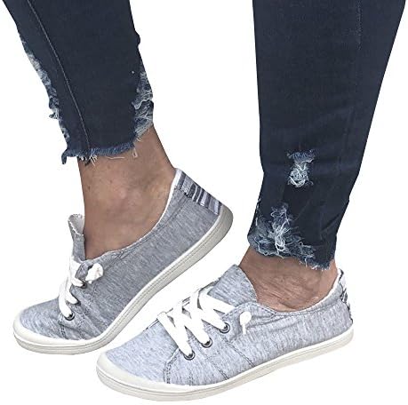 Ashuai Womens Canvas Shoes Low-Top Sneakers Lace Up Tennis Shoes (9 B(M) US - EU Size 40, Gray)
