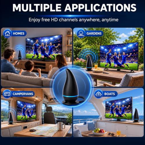 2026 Indoor TV Aerial, Digital TV Ariels Indoor 300+ Miles Long Range with Signal Booster for UK Freeview Local Channels, Amplified Digital TV Antenna Supports 4K 1080P HD with 9.8Ft Aerial Cable