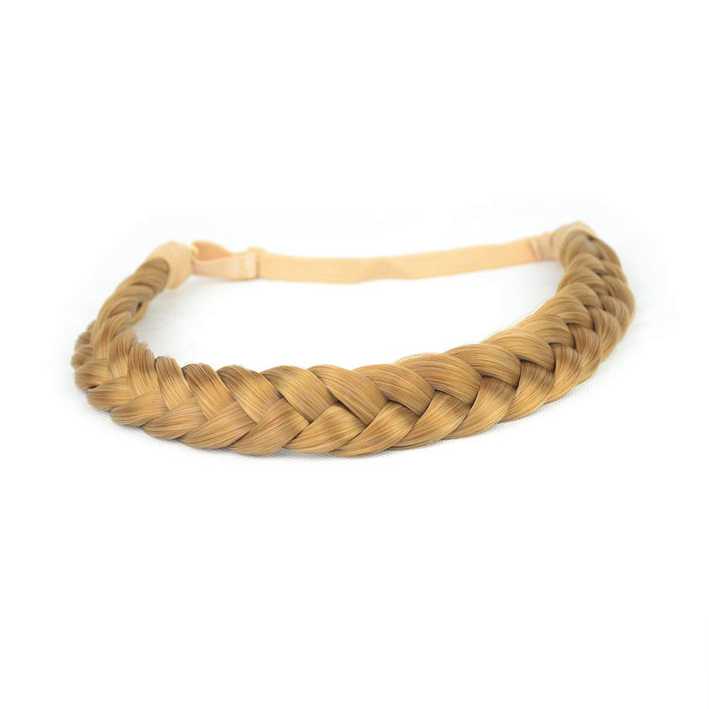 BOBIYA 2 Strands Synthetic Hair Braided Headband Classic Chunky Plaited Braids Elastic Stretch Hairpiece for Women Girl Beauty Accessory (Golden Blonde)