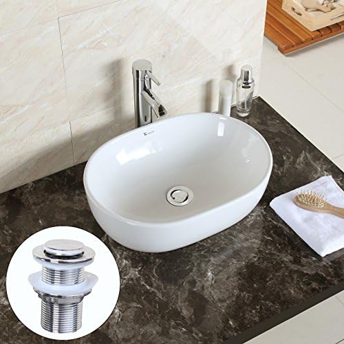 Licherry Bathroom Ceramic Porcelain Vessel Sink Counter Top Art Basin Sink Vanity Bowl Rectangular Oval white + Free Pop Up Drain (Sink-Oval 2 (With overflow))