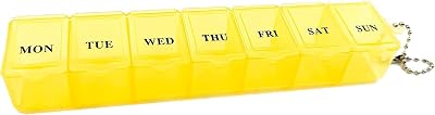 Boxsik Yellow 7 Day Pill Box Organizer 1 Daily Dose Portable Medicine Case