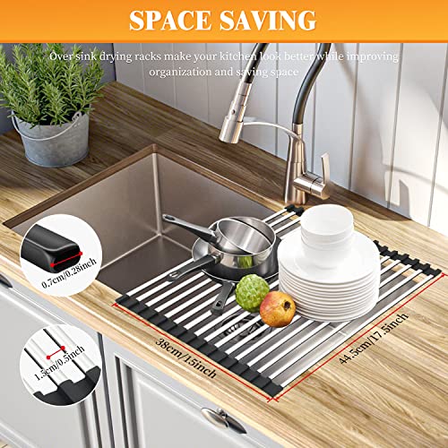 GTING Dish Drying Rack 17.5" x 15", Over Sink Roll Up Large Dish