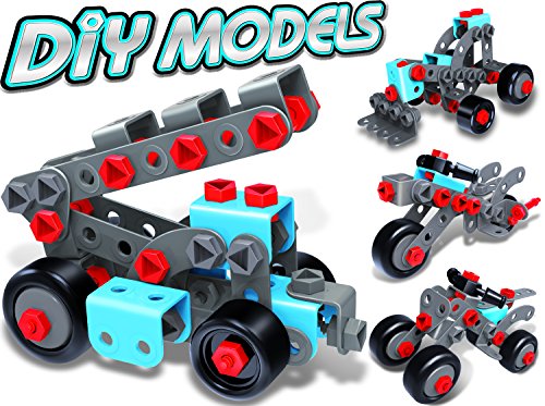 7TECH 233 PCS 4-in-1 Model Building set STEM Educational Construction Engineering Toy with 2 Motorbikes & Cranes and Forklifts for Kids