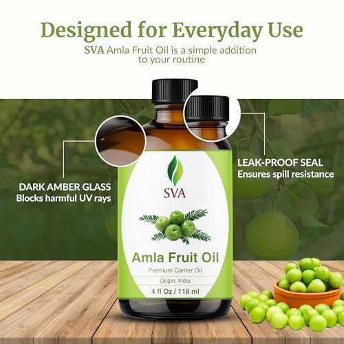 SVA Amla Oil – 4 Fl Oz (118ml) – 100% Pure Cold Pressed Indian Gooseberry Oil – Carrier Oil for Hair Care, Scalp & Skin Nourishment – with Dropper