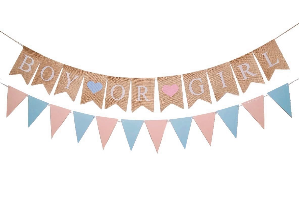 View 1 of 2 Pcs Boy or Girl Gender Reveal Gender Reveal Decorations Gifts Party Banner Neutral Pink and Blue Baby Shower Party Decorations (Multicolor A)