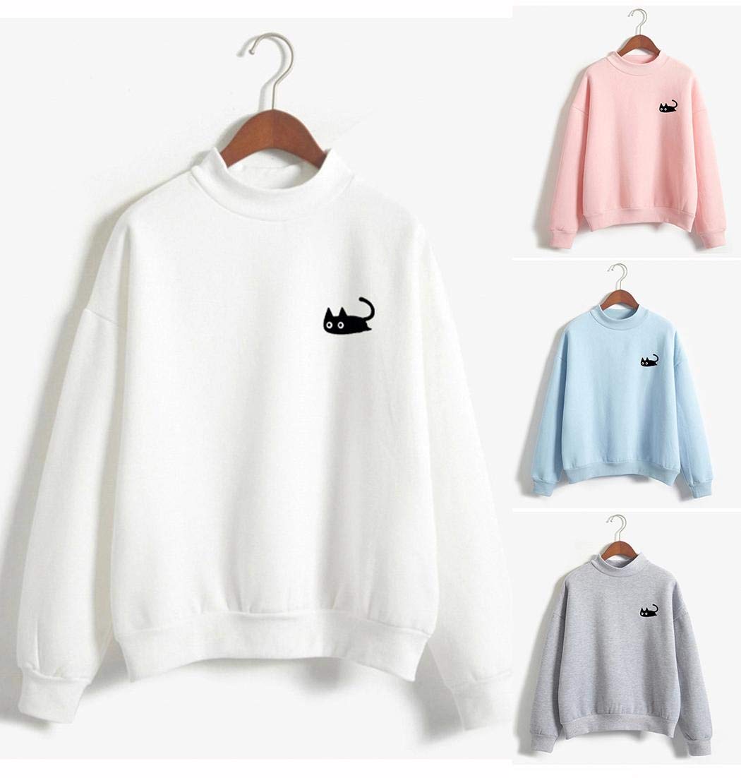 XioNiu Women Casual O-Neck Long Sleeve Cute Animal Print Embroidery Pullover Sweatshirt Fashion Hoodies White