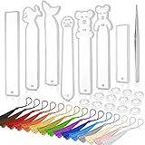 LEOBRO 7 Styles Silicone Bookmark Resin Mold, Include Rectangle, Cat Claw, Cute Bear, Dolphin, Mermaid Tail Shaped Casting Molds, 15 Colors Handmade Tassels, 20 Pcs Disposable Finger Sets, 1Pcs Tweeze