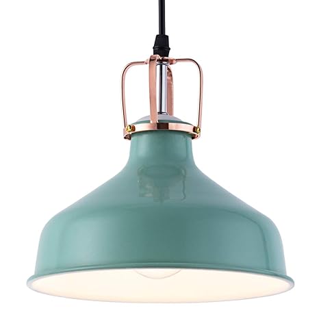 Mini Pendant Light With Metal Cone Shape Hanging Lamp With Turquoise Color Fit For Kitchen Island Living Room Bedroom Hallway Base For E26 Bulb Max