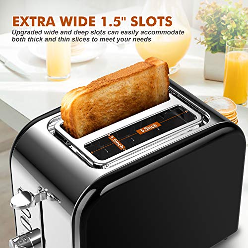 Toasters 2 Slice Best Rated Prime 1.5in Wide Slot with Bagel/Reheat/Cancel Function Stainless Steel Cool Touch 2 Slice Black Toaster for Bread with Removable Crumb Tray