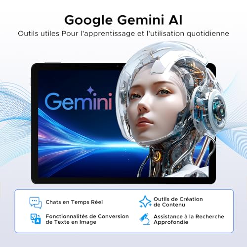 Luzglo P11 Tablette 11 Pouces, Gemini AI Tablette Android 16, 48Go RAM+128Go ROM (2To TF), 120Hz, T7250 Octa-Core, 8800mAh, 13MP+5MP, Widevine L1, Face ID, GPS, FM, Tablettes avec Clavier et Stylet