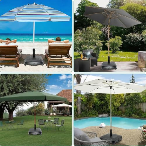 Homodoskey Patio Umbrella Base with Wheels, 125 lbs Capacity Umbrella Stand Base Heavy Duty For Outdoor Patio Deck Poolside Garden Beach, Fillable with Sand or Water, 48 * 48 * 39Cm Black