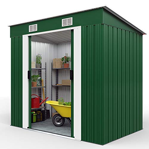 Deuba L Metall Gerätehaus 1,8m² mit Fundament 196x122x182cm Schiebetür Grün Geräteschuppen Gartenhaus 3,1m³ – Bild 8