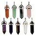 MIKINI 9pcs Silver Plated Wire Wrap Hexagon Pointed Cut Gemstone Healing Energy Natural Crystal Pendant Necklaces Pack, 18 Inches (9pcs (Cap))