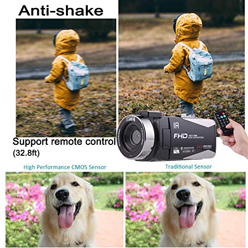 Video Camera Camcorder,Vlogging Camera Recorder for Youtube Full HD 1080P 30FPS 16X Digital Zoom Vlog Camera Support Night Vision Pause Function Time Lapse & Motion Detection