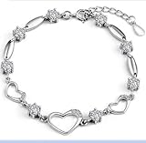 100% 925 Sterling Silver Bracelet Women Cz Crystal Heart Shape for her Fashion Girl Hand Chain authentic Jewelry Accessory for lady