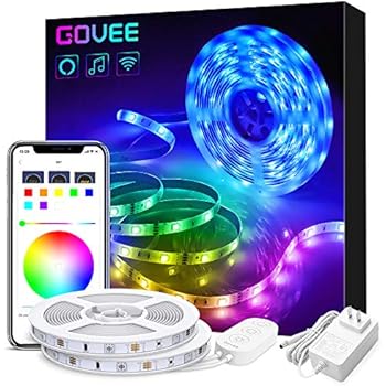 Govee 32.8ft LED Strip Lights Works with Alexa Google Home, Wireless Smart App Control RGB Light Strip Kits Music Sync for Room TV Kitchen Home Party, Bright 5050 LEDs, 16 Million Colors, Easy Install