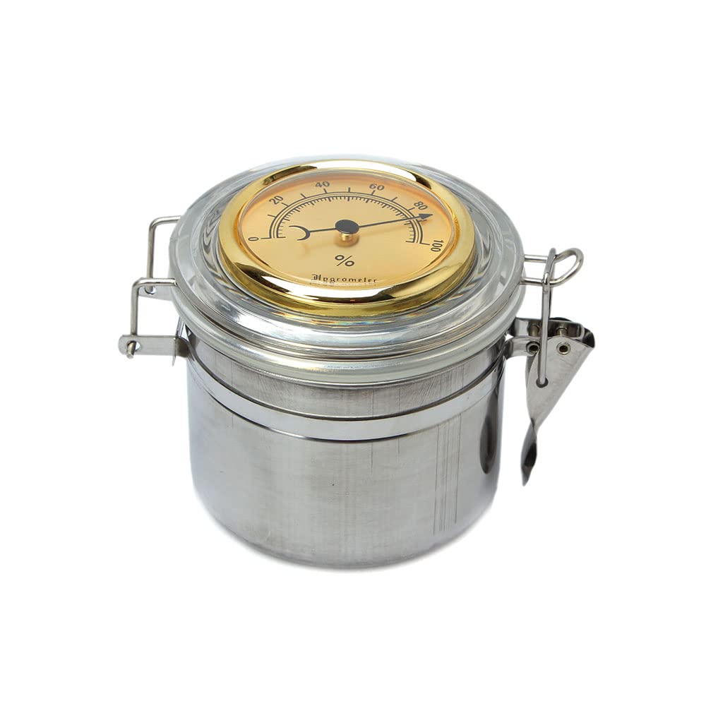 MUXIANG Pipe Tobacco Jar Tin Can Stainless Steel Cigar Humiditor with Hygrometer & Humidifier CG0009 (Small)