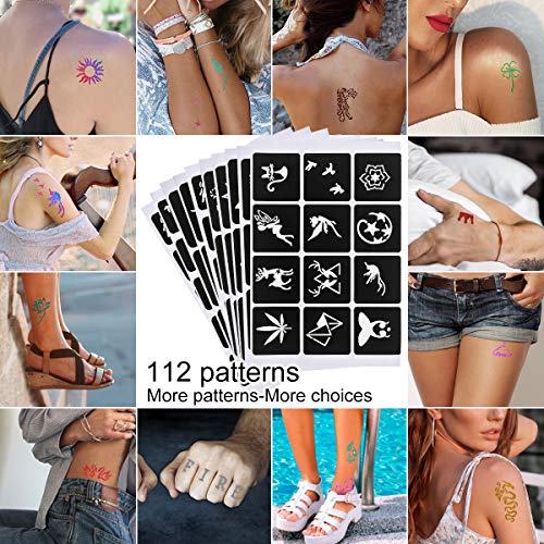 Glitter Tattoo Set, Luckyfine New Glitter Tattoo Kit with (24 Large Glitter Colors, 125 Cool Tattoo Stencils, 2 Glittered Glue, 5 Brushes) Glitter Temporary Tattoos for Kids, Teenagers and Adults - Thumbnail 6