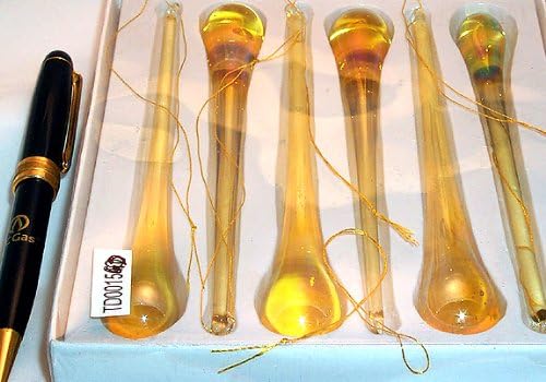 Tear Drop Hanging Glass Ornament Gold/Amber M 6" long 6 pcs. 15GD