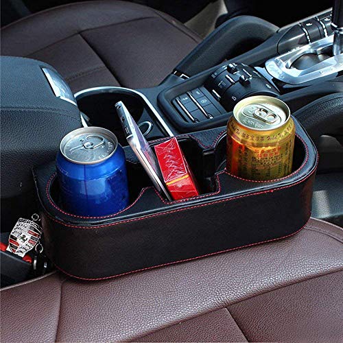 Car Seat Organizer Gap Filler Pocket with Leather Cover | Portable Universal Multifunctional Car Cup Holder Wedge Gap Catcher Caddy Stopper Storage Box for Cellphones Keys Cards Wallets (Black) - Thumbnail 3