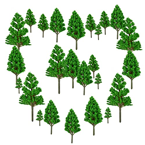 HUIANER 20pcs Model Trees 3-10 cm Mixed Size Garden Miniatures Trees Table Model Trees for DIY Crafts, Building Model, Projects Landscape(Green)