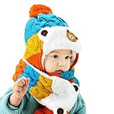 Datework Baby Useful 2 in 1 Cartoon Hats Baby Hats Hat Scarf Winter Autumn (Blue)