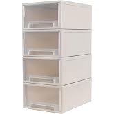 Waikhomes 4 Pack Large Stackable Storage Drawers, 18 Quart Storage Bins | Easily Assemble, Space-Saving Closet Undersink Desk Organizers for Bedroom, Kitchen, Pantry, Pull-Out Drawers