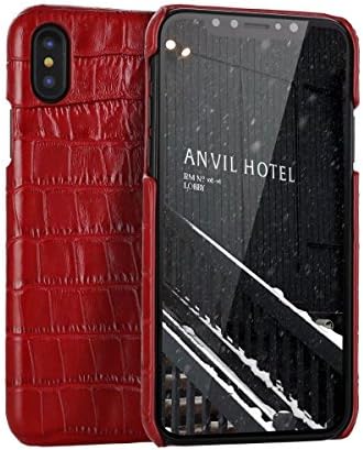 iPhone X Case, iPhone Xs Case, Luxury Alligator Pattern Cowhide Leather Back Cover Case for iPhone X/iPhone Xs 5.8 inch (Red)