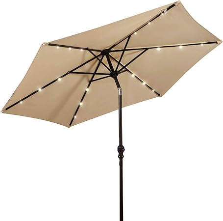 Amazon Com Giantex 9ft Market Patio Umbrella W Solar Lights Outdoor Table Umbrella W Push Button Tilt And Crank 180g Polyester And Sturdy Ribs Sun Umbrellas For Market Garden Beach Pool Beige Garden