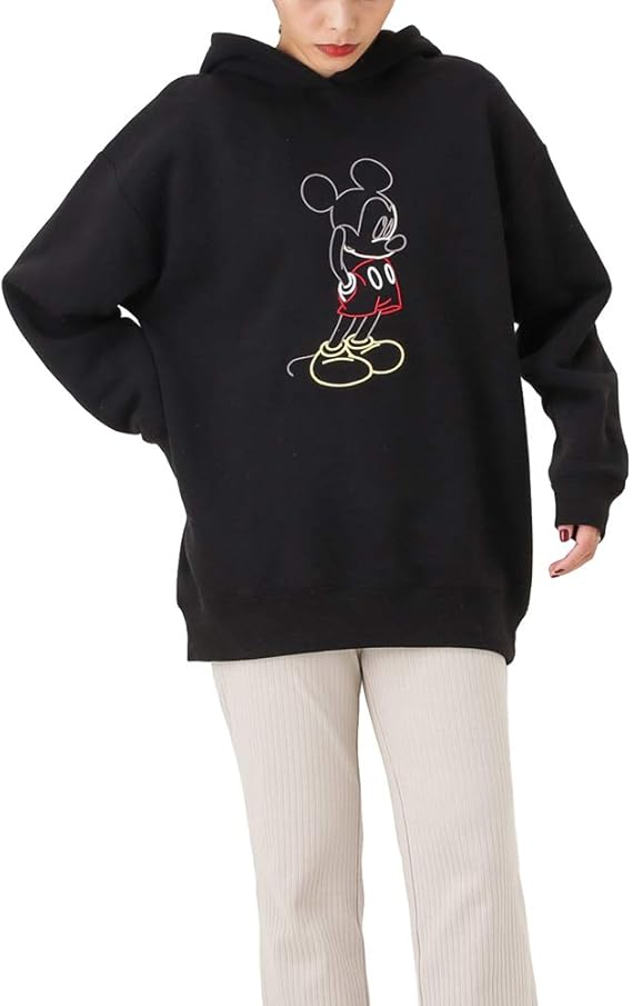 Disney ディズニー パーカー 長袖 トレーナー プルオーバー レディース ミッキー 厚盛り刺繍パーカー キャラクター 刺繍 04 0922 ブラック F トレーナー パーカー 通販 Amazon