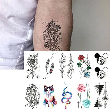 Oottati 10 Feuilles Tatouage Temporaire Petit Doigt Cou Epée