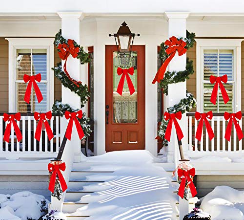 Artiflr 8 Pack Red Velvet Christmas Bow, 9.5 X 17.2inch Large Holiday Red Bow for Christmas Wreath Christmas Tree Xmas Garland Window Wall Large Gifts