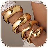 JEWELON Chunky Bangle Bracelets Set for Women, Hand-Hammered Chunky Gold Bangles, 14K Vacuum Ion Plated with 20× Mirror-Polished Finish & Smooth Rounded Edges, Gift-Ready for Christmas or Valentine’s Day